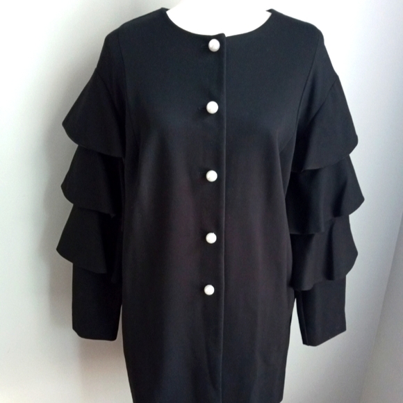 JOSEPH RIBKOFF BLACK TIERED SLEEVE PEARL BUTTON COAT SIZE 4. - Picture 1 of 13